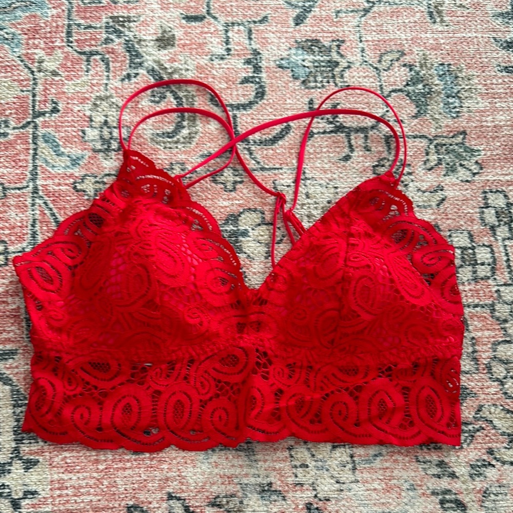 Victoria's Secret Pink Lace Bralette Red NWT Size Large